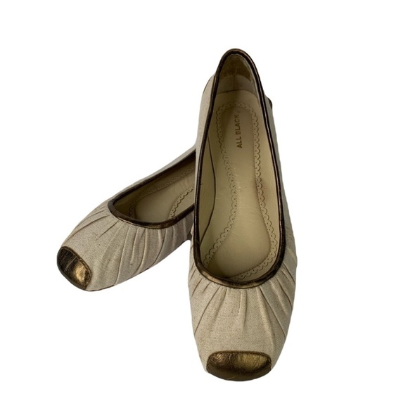 All Black Wheat Fabric Bronze Leather Flat Shoes - Picture 2 of 13